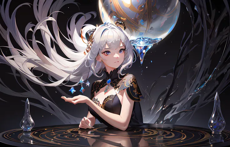 (masterpiece, best quality, ultra-detailed, best shadow), (beautiful detailed face:1.3),(solo), (family_friendly:0.8),high contrast, ultra-high resolution, magic circle,half body, eye contact, (silver hair:1.1), crystal ball:1.3, predition or prayer,miko,(Tarot:1.1),soft light