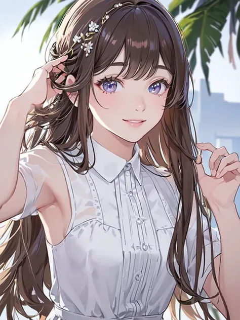 girl right hand touch her hair