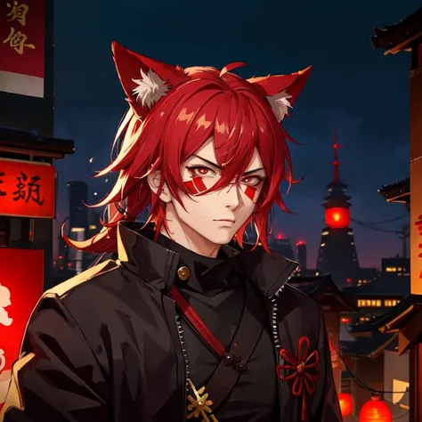 (1man), samurai in a cyberpunk city, masterpiece, best quality, extreme detail background, cyberpunk, (red katana), kitsune, neon, (mengu mask), high detailed face, vibrant colors, CG