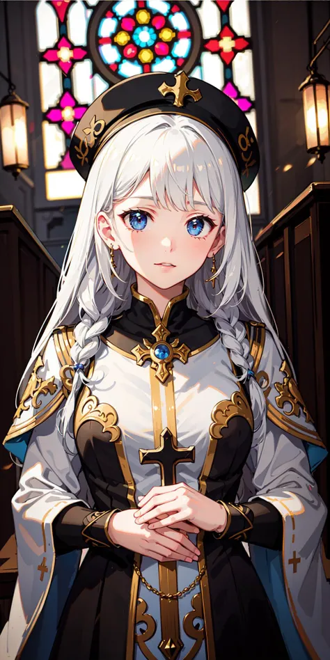 1girl, solo, High angle, face close up, depth of field, fantasy,in church,large cross,baroque,God Light,intricate,Stained glass,skylight,divine,Holy,goddess, Ethnic fashions, BREAK
sidelighting, wallpaper,