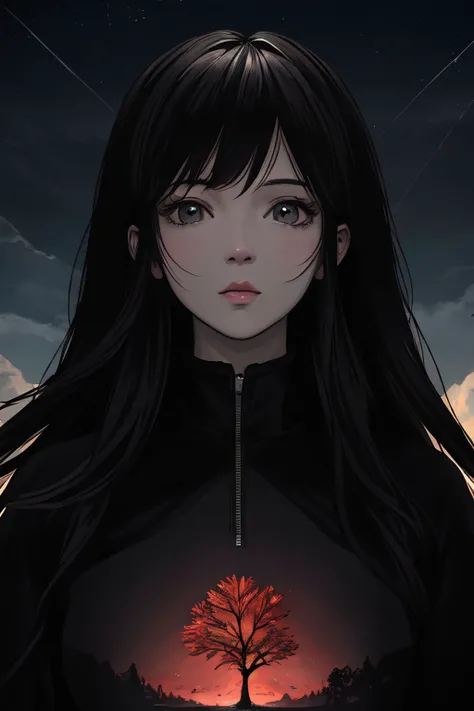 (best quality), ((masterpiece)), (highres), illustration, original, extremely detailed wallpaper, cinematic lighting,extremely detailed CG unity 8k wallpaper,cinematic highlight hair,studio photography, 1girl,shuicai, colorful ,beautiful detailed tree,High Contrast , beautiful detailed sky, crescent, <lora:WaterColorsMix_v10:0.25>