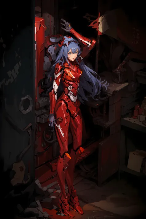 masterpiece, best quality, (full body:0.6), (EVA 02), blue gradient hair, long hair, ((1girl)), girl head, pink mechanical suit,city, bright, <lora:evaNeonGenesis_v10:0.7>, <lora:epiNoiseoffset_v2:0.5>