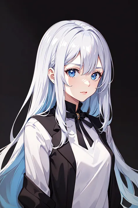 1girl, simple background, small breasts, casual uniform, blue eyes, blue long hair, ((looking at viewers)), upper body,