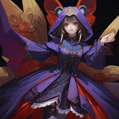 ((masterpiece, best quality, highest detailed, extreme detailed)), colorful background, from front, teddy bear:1.4, wizard dress,