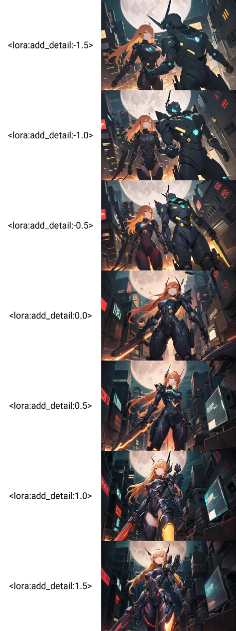 night, bright neon colors, cyborg girl, gradient red and yellow hair blowing in the wind, detailed cyber heavy armor, glowing armor, cybernetic limbs, dynamic angle, (cyberpunk:1.1), best quality, hires, depth of field, detailed background, diffused skin glow, manhattan, moon, cyber guns, <lora:add_detail:-1.5>
