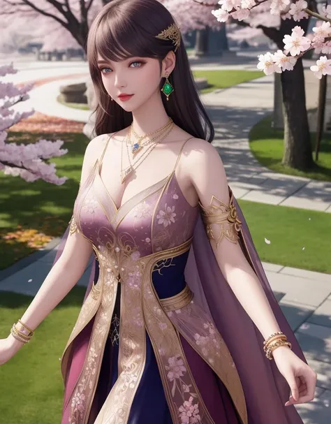 (,1girl, pov,best quality, ) , ((, jewelry, earrings, necklace, looking at viewer,  facing viewer, outdoors,  cherry blossoms,   ))      <lora:DA_ShengCaiEr:0.6>
ultra realistic 8k cg, flawless, clean, masterpiece, professional artwork, famous artwork, cinematic lighting, cinematic bloom, perfect face, beautiful face, fantasy, dreamlike, unreal, science fiction, lace, lace trim, lace-trimmed legwear, luxury, jewelry, diamond, gold, pearl, gem, sapphire, ruby, emerald, intricate detail, delicate pattern, charming, alluring, seductive, erotic, enchanting, hair ornament, necklace, earrings, bracelet, armlet,halo,autumn leaves,