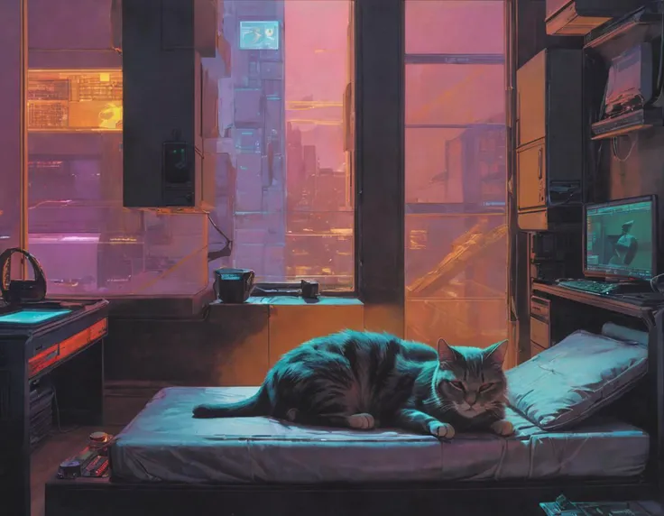 <lora:syme:0.6>syme, apartment, cyberpunk, cat sleeping, girl
