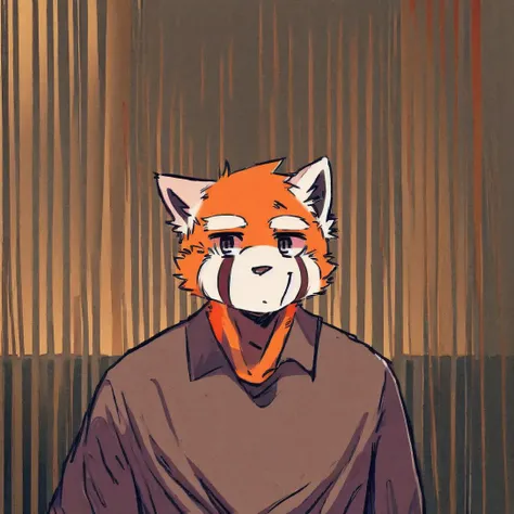 anthro, solo, mammal, male, topwear, clothing, fur, looking at viewer, canid, canine, visual novel, clothed, canis, hi res, detailed background,(red panda:1.5),kemono, <lyco:004rockV4.1-000019:1.0>