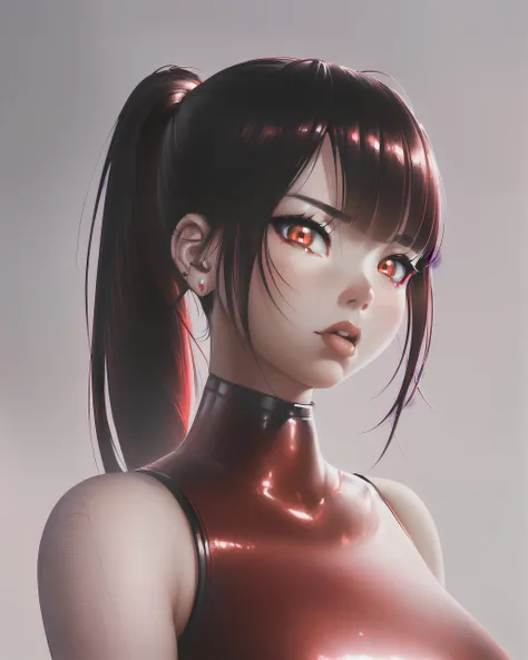 (Beautiful woman, very close symmetric portrait:1.2) (Red Shiny Eyes, Black hair, pony tail, wearing rags, thick thighs, Narrow waist, Wide hips, grown up, Athletic, Feminine, Fully clothed, playful expression:1.2) photo, render, 8k, octane render, cinema 4d, blender, Futuristic star trek style, dark, atmospheric 4k ultra detailed, cinematic sensual, Sharp focus, humorous illustration, hyperrealistic, big depth of field, Masterpiece, colors, 3d octane render, 4k, concept art, trending on artstation, solo, full body shot (hyperrealistic, Hyperdetailed, Vivid colors, Wlop, stanley artgerm lau:1.5)