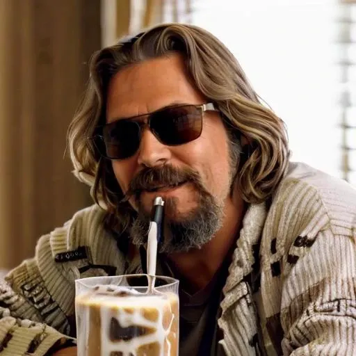 (((a man drinkin a 20 white russian at a party))) <lora:TheDudeLora:0.8> facial hair, beard, 1boy, male focus, realistic, mustache, brown hair, manly, sharpen picture, Highly detailed, masterpiece, best quality, photorealistic, sunglasses