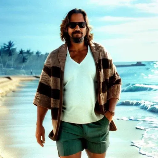 (((a man with shorts on the beach))) <lora:TheDudeLora:0.8> facial hair, beard, 1boy, male focus, realistic, mustache, brown hair, manly, sharpen picture, Highly detailed, masterpiece, best quality, photorealistic, sunglasses