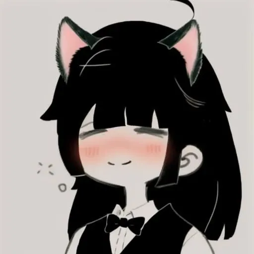msg, long hair, blush, smile, black hair, bow, animal ears, cat ears, blunt bangs, bowtie, extra ears, <lora:LCM_LoRA_Weights_SD15:0.8> <lora:mecchi_sleepy_girl-09:1>