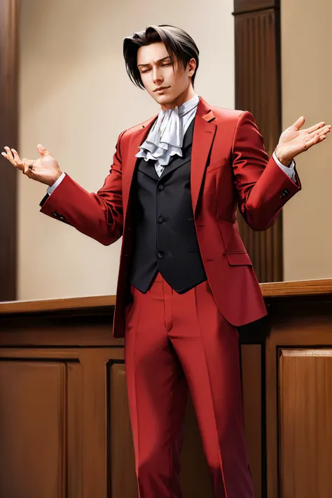 (masterpiece, best quality:1.2), solo, male focus, 1boy, miles edgeworth, smirk, shrugging, closed eyes, formal, red suit, ascot, red pants, courtroom <lora:aa_dp:0.9> <lyco:concept_shrugging-11:1.0>