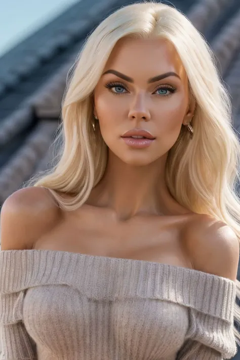 a girl, 19 years old, blond long hair, average tits, look at camera, blue grey eyes, black plunging neckline dress, in a party, ultra high res.photorealistic:1.4,uhd