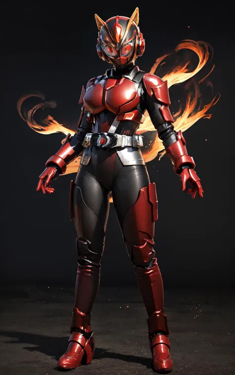 ((masterpiece,best quality)), absurdres,(extremely detailed CG), (best quality), ,solo,1girl,mature female,perfect female body,large breasts,wide hips, thighs, dynamic pose, perfect face, shiny skin, lustrous skin, (extremely detailed CG), (best quality), perfect face, shiny skin, lustrous skin,((((power armor,red breastplate,silver gauntlets,red sleeves, red shoulder guard,metallic red and silver mouthpiece,red visor,red eyes, glowing eyes,exhaust pipes)))), <lora:NagoEntry-10:0.62> <lora:ShowaRiderFINAL:0.4> NagoEntry, gloves,rider belt, belt,black skin tight bodysuit,helmet,cat ears,armor,mask,black gloves,handcuffs,black footwear,black boots,fantasy background,cinematic composition,incoming attack,((open hands)),<lora:jeanne-10:0.4> magic,
