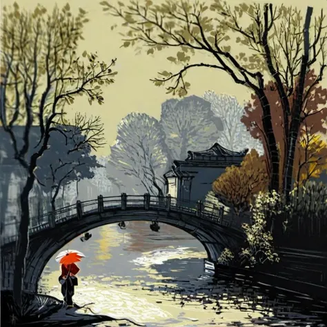 1man,tree,river,<lora:Chinese Printmaking_ä¸­å½çç»_sdxl_(V2.0):1>, masterpiece, best quality,, masterpiece, best quality,