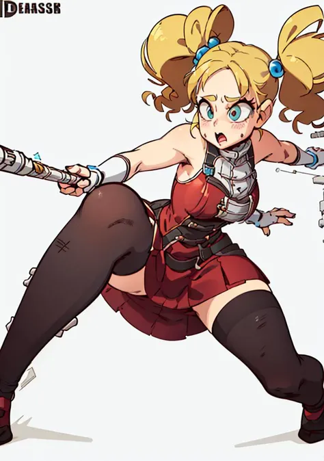 1girl, cute, blonde hair, long hair, (hair bobbles, down twintails), (red short dress, black legwear:1.2), cute pose,
(masterpiece:1.2), (best quality, highest quality), (ultra detailed), (8k, 4k, intricate),(full-body-shot), (Cowboy-shot:1.4), (50mm), (highly detailed:1.2),(detailed face:1.2), detailed_eyes,(gradients),(ambient light:1.3),(cinematic composition:1.3),(HDR:1),Accent Lighting,extremely detailed CG unity 8k wallpaper,original, highres,(perfect_anatomy:1.2),
(white background:1.4), (simple background), (dynamic_angle:1.2), (dynamic_pose:1.2), (rule of third_composition:1.3), (dynamic_perspective:1.2), (dynamic_Line_of_action:1.2),
<lora:Diives_style-20:0.8>