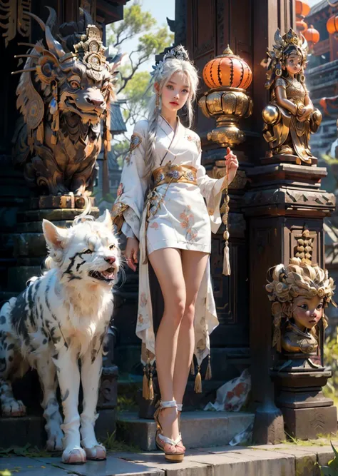 1girl,<lora:niji_20230529141232:0.7> <lora:ganyuGenshinImpact_offset:0.7> ganyu \(genshin impact\), pipa \(instrument\), red demon horn, blue hair, white hanfu, masterpiece, best quality,(masterpiece, sidelighting, finely detailed beautiful eyes: 1.8),
((masterpiece)), ((best quality)), ((intricate detailed)), ((Hyperrealistic)), absurd res,realistic,Ray Tracing, realistic, dramatic, 1girl,solo, 18 years old cute girl,(small breast),(Baby Face: 1.1),(seductive pose), (slender), (perfect proportions),(perfect anatomy),(smile face),
((perspective)), highly detailed,asian tanlines , nsfw, <lora:add_detail:0.2>, <lora:more_details:0.1>, <lora:TanskinGyaru_v1:0.6>, <lora:ahegao_V1:0.8>
, (white_pantyhose:1.3), lab coat, Bubble Ponytail, white_hair <lora:REALOilpantyhose:0.7>
BREAK
landscape, baligapura gate, stone statue, wall stone, village, stone stairs, yellow cloth, detailed, ornament, bali, tree, grass, flower, frangipani flower tree, epic, dawn, night, moon, yellow light lamp, fog, dramatic lighting, dim light, bokeh, <lora:ARWBaliGapura:1> <lora:epi_noiseoffset2:0.4> advntr,