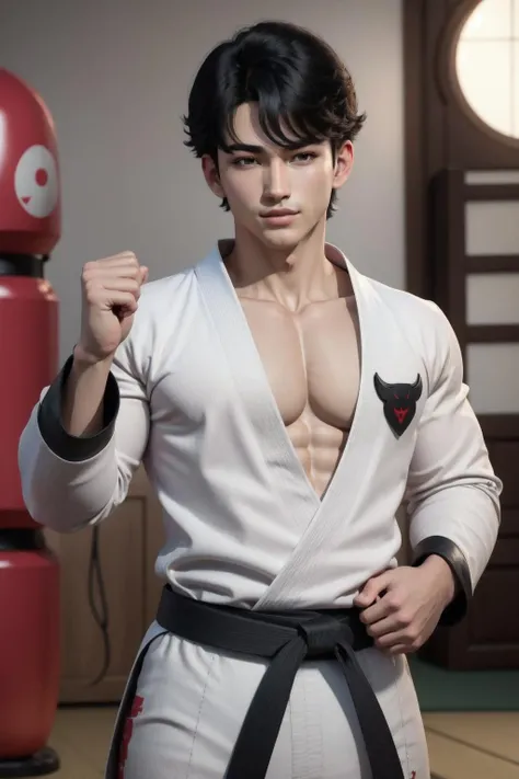 1 Asian boy 18 years old curly hair both 2 hand hold a samurai knife acting as a warier, dress in white and gold ancient samurai japan clots,(The whole body of the character, Expose muscle,(Exquisite base),Wu Yifan,The color is bright,Rich in color,Handsome korean model inspiration cybernetic boy looking at camera lingerie detailed muscular reality masterpiece,