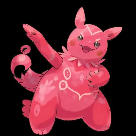 pkmn character, ((happy, cute, pink)), ((looks like strawberry cake)), (colorful), ((best quality)) <lora:pkmn-25:1>