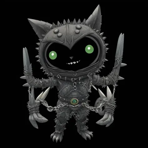 pkmn character, (((cutest creature ever made, big eyes, smile, happy))), ((best quality)),
solo, full body, (((concept, drawing, Undd))), (claws), belt, armor, knife, mask, monster, alien, demon, shoulder spikes, arm blade, (((spikes, ring chains, chains)))
<lora:pkm_undead05:2>