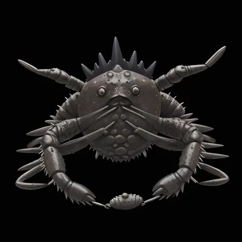 pkmn character, ((baby crab with a rock on it's head pkmn)) ((best quality)),
solo, full body, (((concept, drawing, Undd))), (claws), belt, armor, knife, mask, monster, alien, demon, shoulder spikes, arm blade, (((spikes, ring chains, chains)))
<lora:pkm_undead05:1.8>