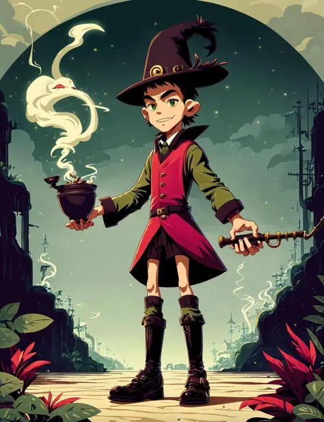 masterpiece, awesome quality, hyper detailed, DonMD4rkT00ns ,ghibli, cockatrice, small humanoid creature, beard, hat, green clothing, 0.3:gold trim, buckled shoes and stockings, playful expression, pot of gold, smoking a pipe, short stature, 2 feet tall, tricky, mischievous , <lora:DonMD4rkT00ns-000006:0.8>