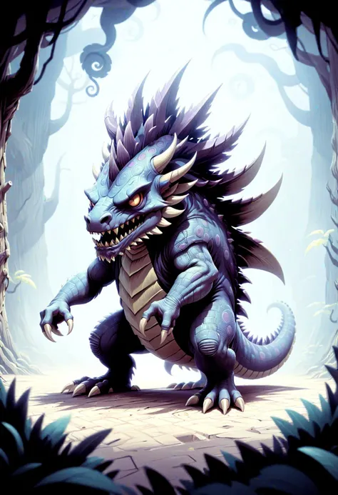 DonMD4rkT00nXL cartoon a woven cyclonic void arboreal Tarasque, carapace skin, frills, crested head, clubbed tails, <lora:DonMD4rkT00nXL-000008:1>