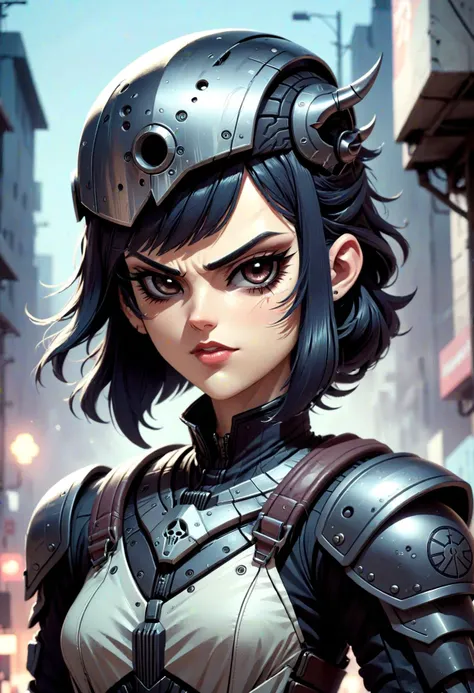 DonMD4rkT00nXL manga female mandrel, urban merc,, helm <lora:DonMD4rkT00nXL-000008:1>