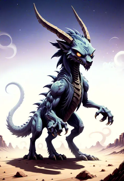 DonMD4rkT00nXL anime kachima, Mysterious shape-shifter, appearing as a menacing hybrid animal creature, elusive and powerful, cunning, trickery
, martian atmosphere,arid,bleak <lora:DonMD4rkT00nXL-000008:1>