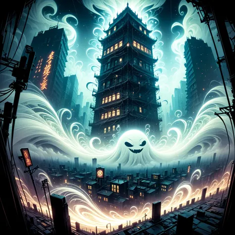 realistic anime art style, realistic art style breathtaking 1ghost roaming the city,fractal art,A stunning cloudy emergeing between tall buildings in the city,fog,wind particles,in the style of structured chaos,unique yokai illustrations,largescale murals,ornate complexity,vivid energy,<lora:add-detail-xl:0.8>,<lora:RMSDXL_Darkness_Cinema:1>,<lora:RMSDXL_Enhance:1>,<lora:DonMD4rkT00nXL:0.8>,DonMD4rkT00nXL,landscape,dynamic_angle,rim light, . award-winning, professional, highly detailed