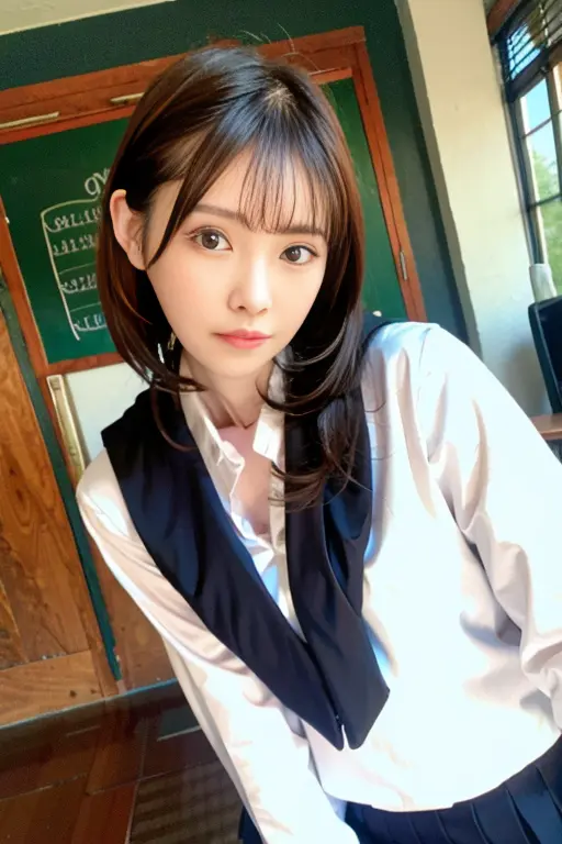 (8k, RAW photo, highly sensitive, best quality, masterpiece, ultra high res, photorealistic:1.25),high res,1girl, (school uniform:1.4),(floating hair:1.6), (skindentation), (professional lighting),(huge breasts:1.26),day,(outdoor:1.37),ultra-detailed,(shiny skin:1.35),(plump:1.25), (blouse:1.35),(light particles, lens flare, glowing particles:0.6), (floating hair:1.2),(dynamic pose:1.24), specular lighting, soft lighting, sunlight, looking at viewer, (small head:1.4),pureerosface_v1, <lora:Arina:1>