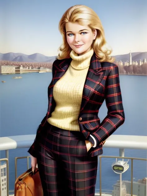 ((SFW)), 4K, UHD, Extremely detailed portrait art, 
[ Candice Bergen | Leanna Decker ],   plaid blazer, turtleneck sweater, and straight-leg pants , ferris wheel  scenery, 
 by  Alberto Vargas <lora:Alberto_Vargas_Pinup_Style:0.6>