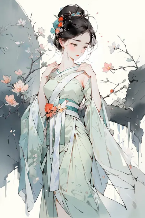 <lora:C_gongbi:1>, -Eyebrows are like willow leaves in early spring, often containing rain and hatred; face islike peach blossoms in March, hiding the moonlight. The slender waist is graceful, and therestrained swallows are lazy: The jade appearance is enchanting, and the flowers explainthe lanquage, and the fragrance is graceful and graceful..