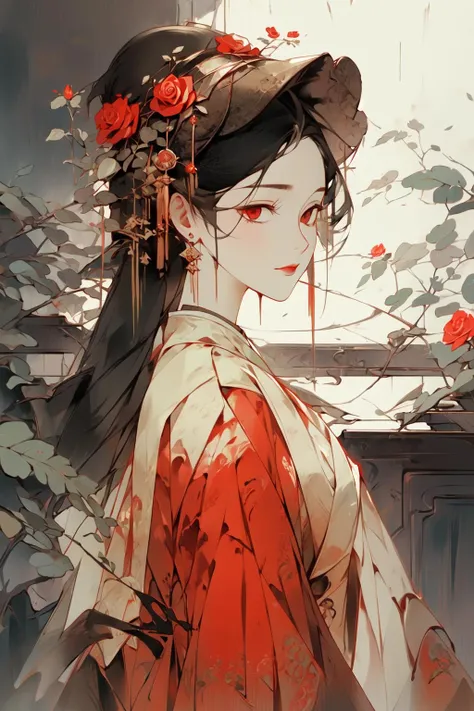 <lora:C_gongbi:1>The Red Rose,blood eyes