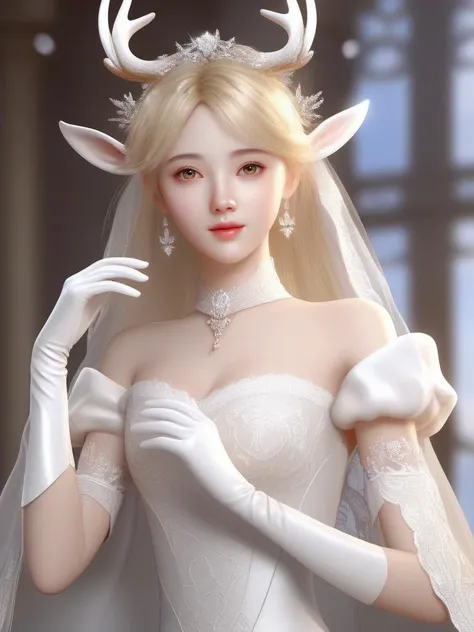 ((Very detailed CG)),1girl,masterpiece,exquisite CG rendering,(high detail skin:1),smooth skin,super high resolution,sparkling eyes,perfect body,feminine body,refined facial features,gloves, white_gloves, dress, white_legwear, solo, blonde_hair,antlers
<lora:sl_btf:0.8>