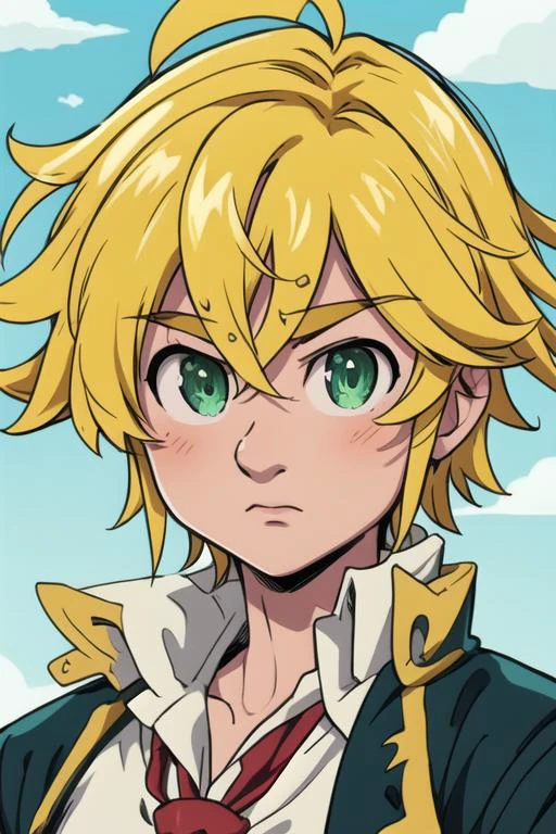 masterpiece, best quality, high quality, 1boy, solo, male focus, looking at viewer, upper body, , <lora:meliodas_nanatsu_no_taizai:0.76>, meliodas_nanatsu_no_taizai, blonde hair, green eyes, school uniform