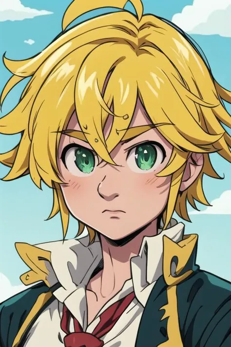 masterpiece, best quality, high quality, 1boy, solo, male focus, looking at viewer, upper body, , <lora:meliodas_nanatsu_no_taizai:0.76>, meliodas_nanatsu_no_taizai, blonde hair, green eyes, school uniform