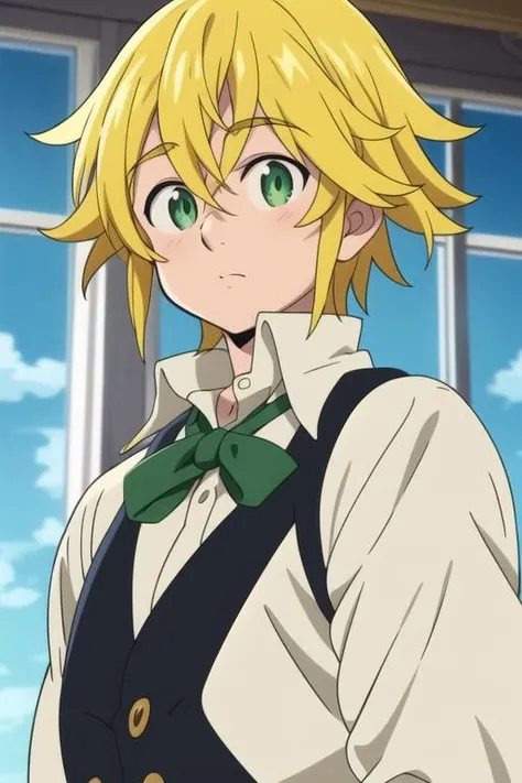 masterpiece, best quality, ultra-detailed, illustration, 1boy, solo, male focus, looking at viewer, upper body, , <lora:meliodas_nanatsu_no_taizai:0.70>, meliodas_nanatsu_no_taizai, blonde hair, green eyes, school uniform