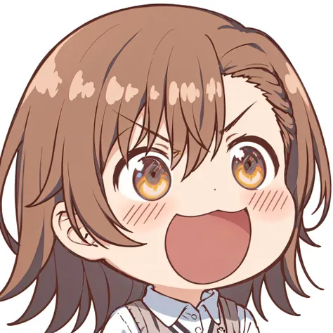chibi,  white background ,laughing, Eyebrow down,<lora:chibi-laugh:0.6> ,