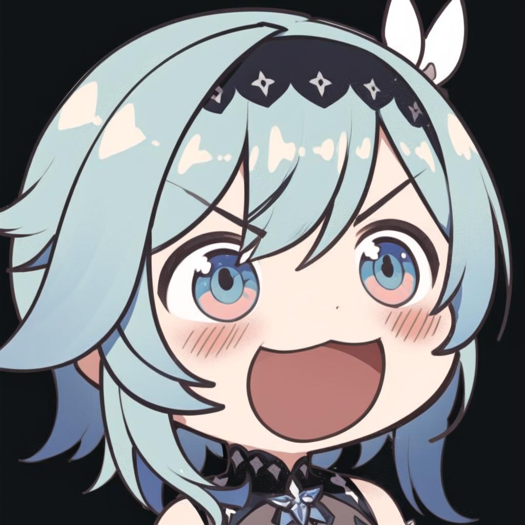 A close up of a cartoon character with blue hair and a black top ...