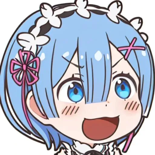 phRem,Remchibi,chibi,blue hair,1girl,solo,roswaal mansion maid uniform,maid,detached sleeves,white background,laughing,Eyebrow down,big mouth,<lora:chibi-laugh:0.6>,<lora:Rem_v2_FB:0.8>,