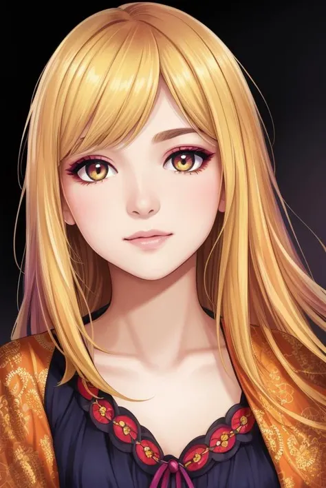 high resolution professional headshot of beautiful detailed face female wearing dress hdr colorful shadow contrast makeup 35mm colorful fujifilm (depth of field) styled hair realistic skin texture scenic background sharp focus