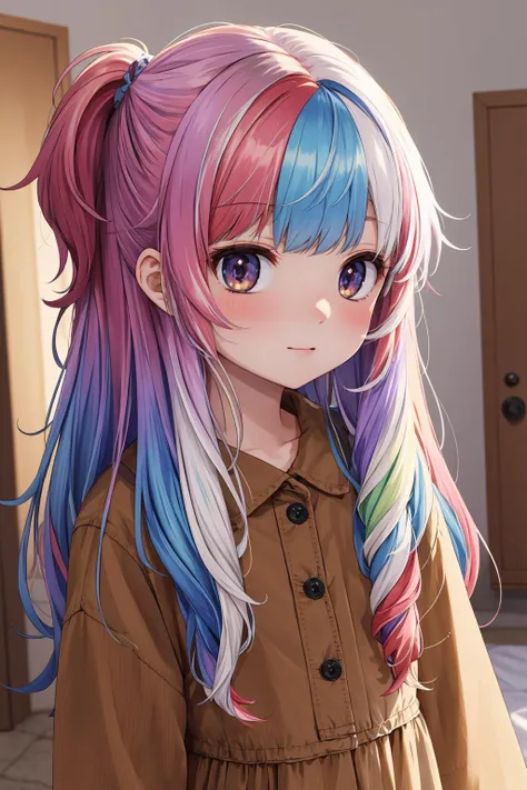 (masterpiece:1.1), (highest quality:1.1), (HDR:1.0), girl with really wild hair, mane, multicolored hairlighting, (from front:0.6)