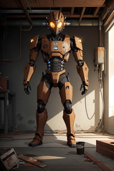 (masterpiece:1.1), (highest quality:1.1), (HDR:1.0), closeup of a rusted android in a corner of a basement, looking down, desolated, sad, sitting, concept art, character design, Unreal engine, vray, volumetric fog, sunbeam, insanely detailed, weathered, corroded, oxidized, rusted, decayed, flaking paint, vignette