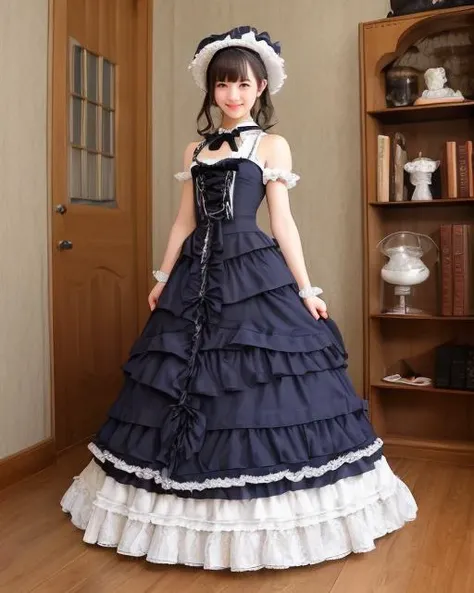 ttlolita,1girl,solo,(masterpiece,best quality),smile, looking at viewer,  <lora:ttolita:0.7>,full body, indoors,