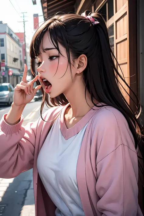 (masterpiece, best quality), 1girl, <lora:wake_up:0.8> wakeupyawn, yawning, covering mouth,