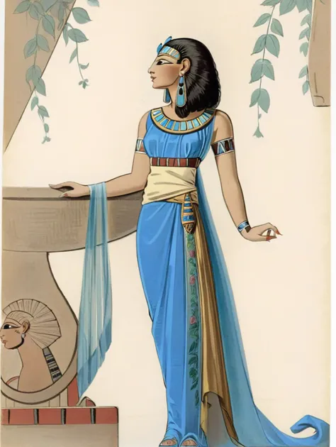 <lora:sdxl_George barbier v1.0:1.2>, <lora:Ancient_Egypt_Painting_Style:0.4>, <lora:add-detail-xl:0.8>, <lora:DetailedEyes_V3:0.8>, ancientegypt, 1950s style old egyptian drawing, (((masterpiece))), (((best quality))), ((ultra-detailed)), (illustration), ((an extremely delicate and beautiful)), full body, (detailed light),(beautiful deatailed shadow), 1girl, beautiful detailed eyes, (small_breasts), floating_hair, dark hair, (bare shoulders), silk long dress, necklace, earrings, looking away, ((rose)), (vines), (garden, outdoor), ((sketch)), (painting), detailed background