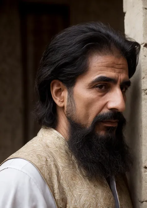 (best quality), Photojournalism shot of a 1man of 50yo (Ø¨ÙØ±Ø§Ø¯ رازاÙÛ:1.3), Feathered hair