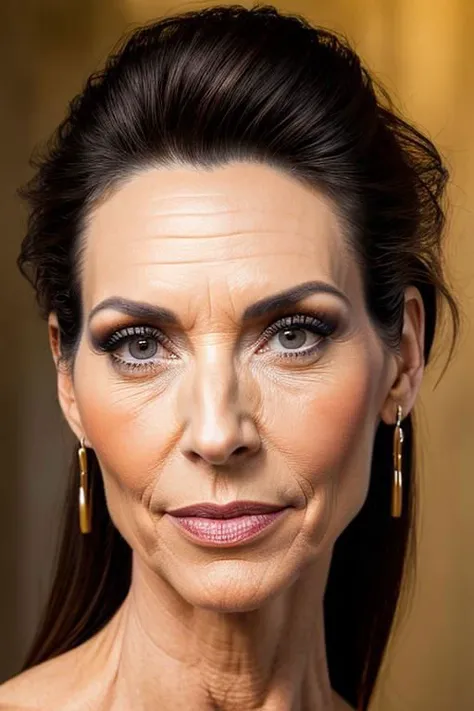 four id face portrait, supermodel, defined cheeks, big lips, mature woman, (50year old bimbo:1.3), (Flintstone:1.3),  aroused, (skinny petit slim body:1.3), best quality, ultra high res, ultra detailed face and eyes, (photorealistic:1.4), (realistic beautiful face)